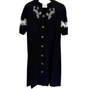 Stizzoli Black Dress Rhinestone Button Italy IT 46 Lattice Vintage